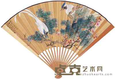 张星阶 赵叔孺 1941年作 花鸟书法 成扇 